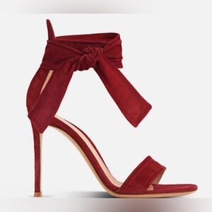 Gianvito Rossi $1195 Red Suede Leather Stiletto Strapped Heels Tie Sexy Italy